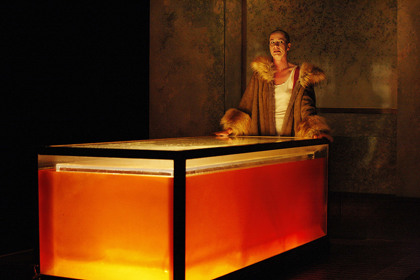 Production still for Sappho...In Nine Fragments. Jane Montgomery Griffiths as Sappho. Photographer: Jeff Busby