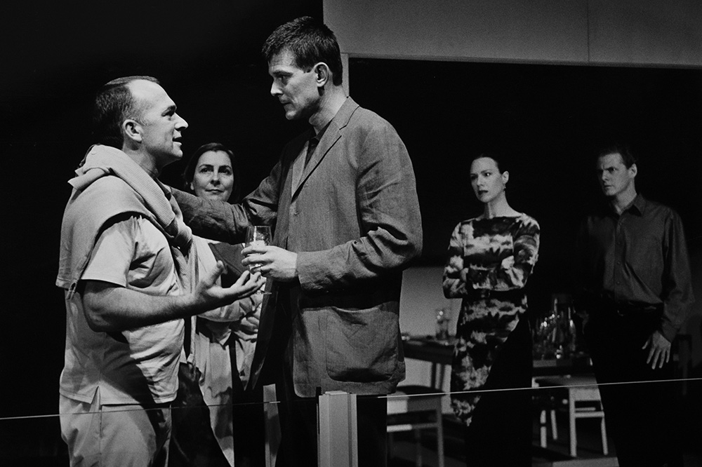 Production still for "Rapture". L-R: Greg Stone as Harry, Marg Downey as Henny, Neil Pigot as Tom, Belinda McClory as Jane, Paul English as Dan. Photographer: Jeff Busby