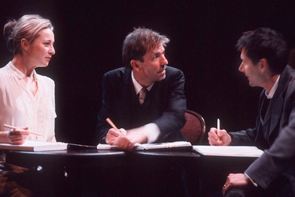 Production still for 2003 season of "The Ishmael Club". L-R: Asher Keddie as Ruby Lind, Robert Menzies as Norman Lindsay, Brett Climo as Will Dyson. Photographer: Ponch Hawkes 