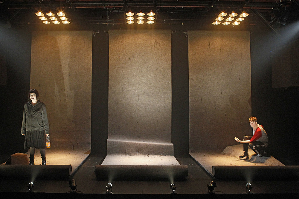 Production still for the return season of "Moth". L-R: Sarah Ogden as Claryssa, Thomas Conroy as Sebastian. Photographer: Jeff Busby