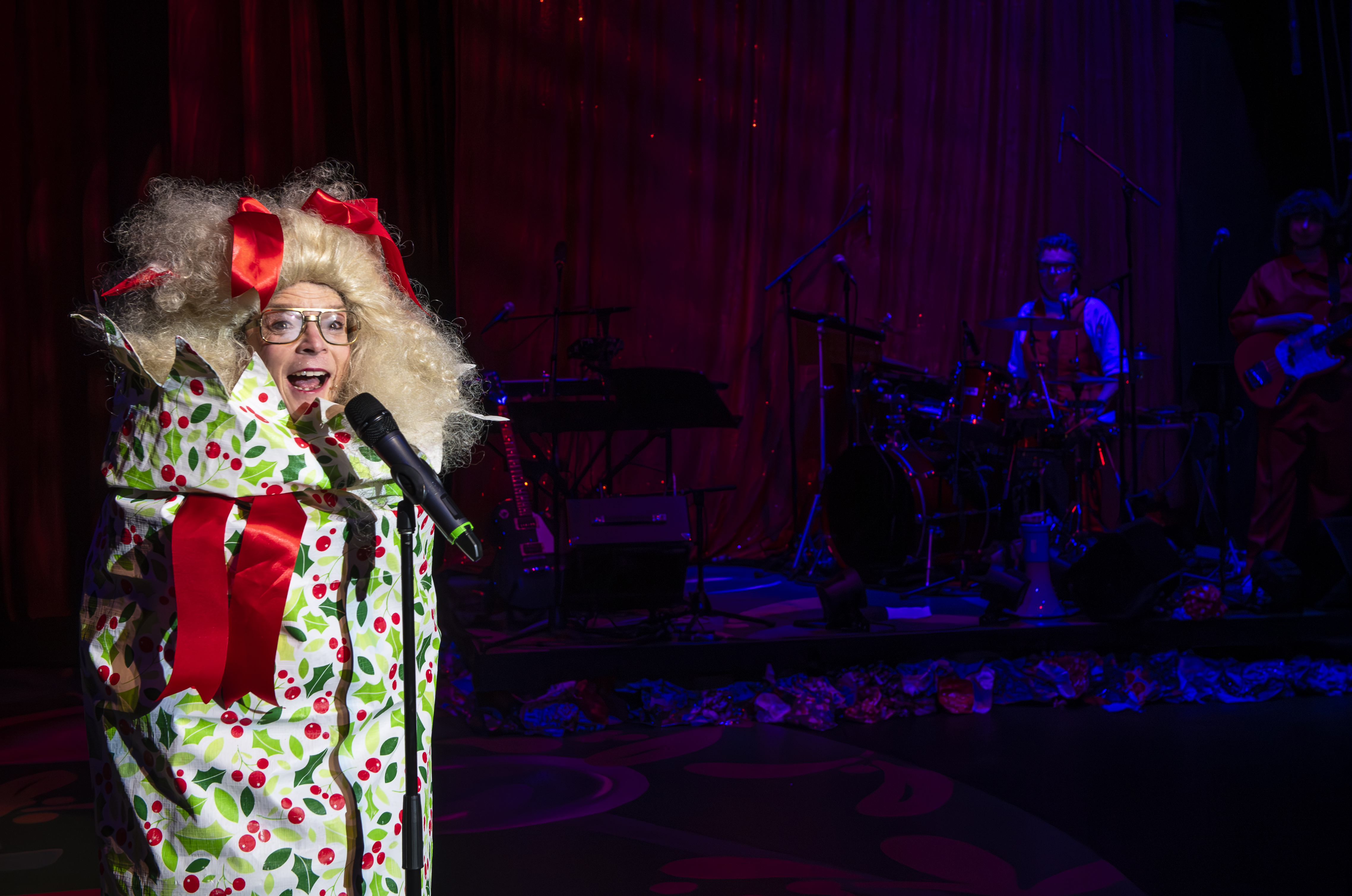 Production photography from F**k Christmas (2024). Photographer: Gregory Lorenzutti. In photograph: Nicci Wilks