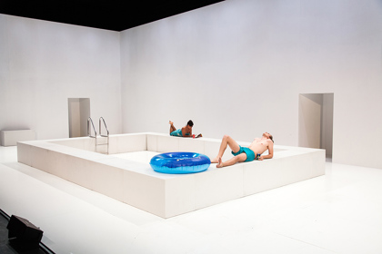 Production still for "Love and Information". L-R: Zahra Newman, Harry Greenwood. Photographer: Pia Johnson