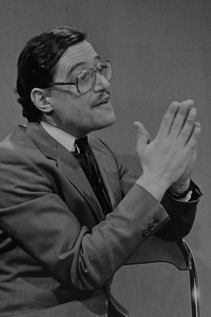 Production still for "The Immortalist". Sean Myers as the Interviewer. Photographer: Jeff Busby