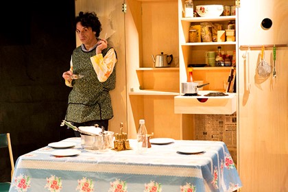 Production still for the Griffin Theatre season of "Angela's Kitchen". Paul Capsis. Photographer: Brett Boardman