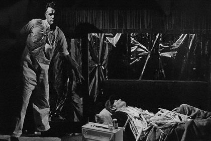 Production still for "Buried Child". John Arnold as Vince, Robin Cuming as Dodge. Photographer: Jeff Busby