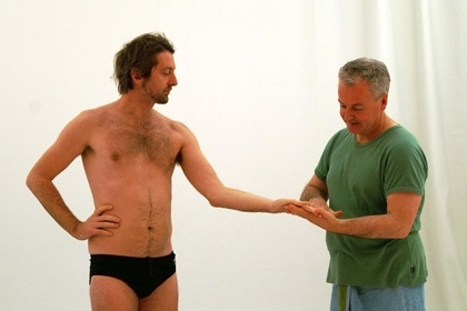 Production still for "Holiday". L-R: Paul Lum, Patrick Moffatt. Photographer: Anna Tregloan