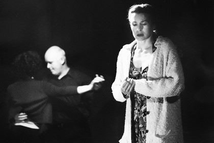 Production still for "Speaking in Tongues". Heather Bolton, Merfyn Owen, Margaret Mills. Photographer: Jim Hooper