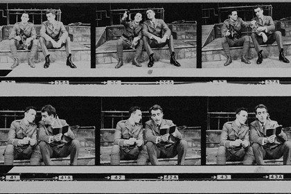 Part of contact sheet from photo shoot for "Not About Heroes". L-R: Alan Knoepfler as Wilfred Owen, Carrillo Gantner as Siegfried Sassoon. Photographer: David B. Simmond