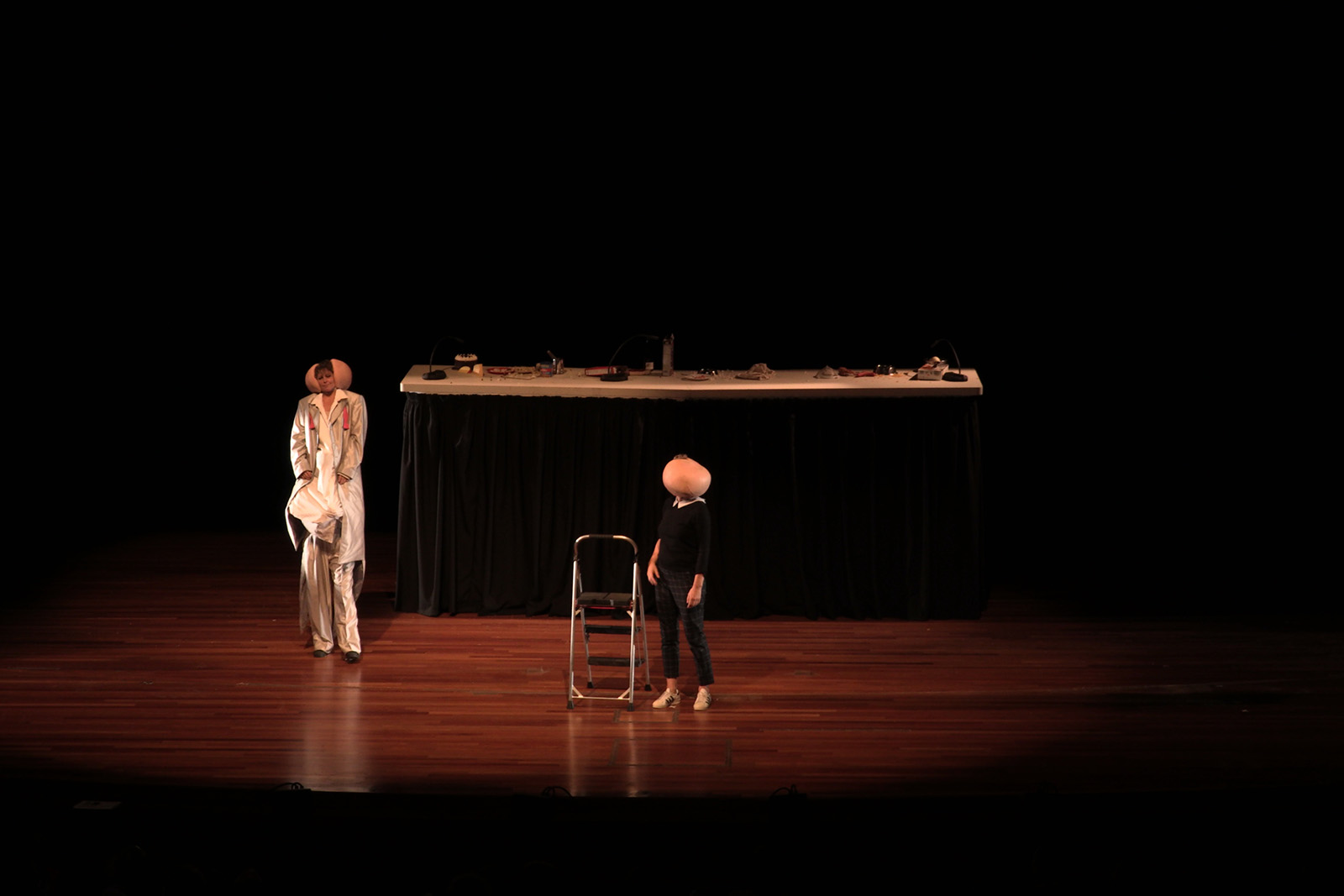 Production still for New York season of "Wild Bore". Adrienne Truscott, Zoe Coombs Marr, Ursula Martinez. Photographer: Unknown