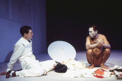 Production still for "Miss Tanaka". L-R: Jeremy Stanford as Mott, Bradley Byquar as Kazuhiko. Photographer: Jeff Busby