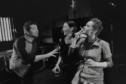Production still for "St Kilda Tales". L-R: Paul Lum as Tasso, Kelly Tracey as Lucy, Genevieve Morris as Fleur. Photographer: Jeff Busby
