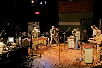 Production still for "The Session". L-R: Steph O'Hara, Stephen Taberner, Boris Conley, Graeme Leak, David Hewitt, Patrick Cronin. Photographer: Jeff Busby