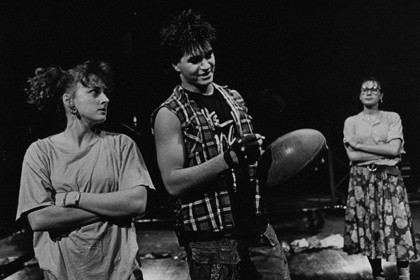 Production still for "Riff Raff: the Re-mix". L-R: Tania Klerfon as Razie, Anthony de Fazio as Doogs, Lisa Worley as Julie. Photographer: Jeff Busby