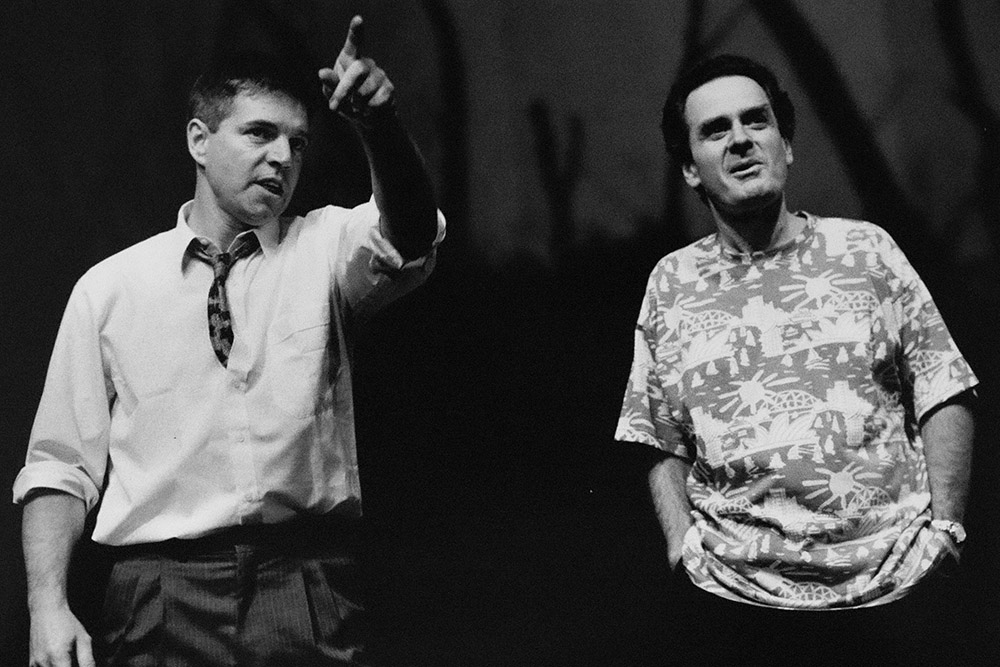 Production still for "The Incorruptible". L-R: Colin Friels as Ion Stafford, Denis Moore as Ed 'Gabo' Gabelich. Photographer: Jeff Busby