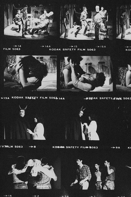 Part of contact sheet from photo shoot for "A Couple of Broken Hearts". L-R:. Photographer: Unknown