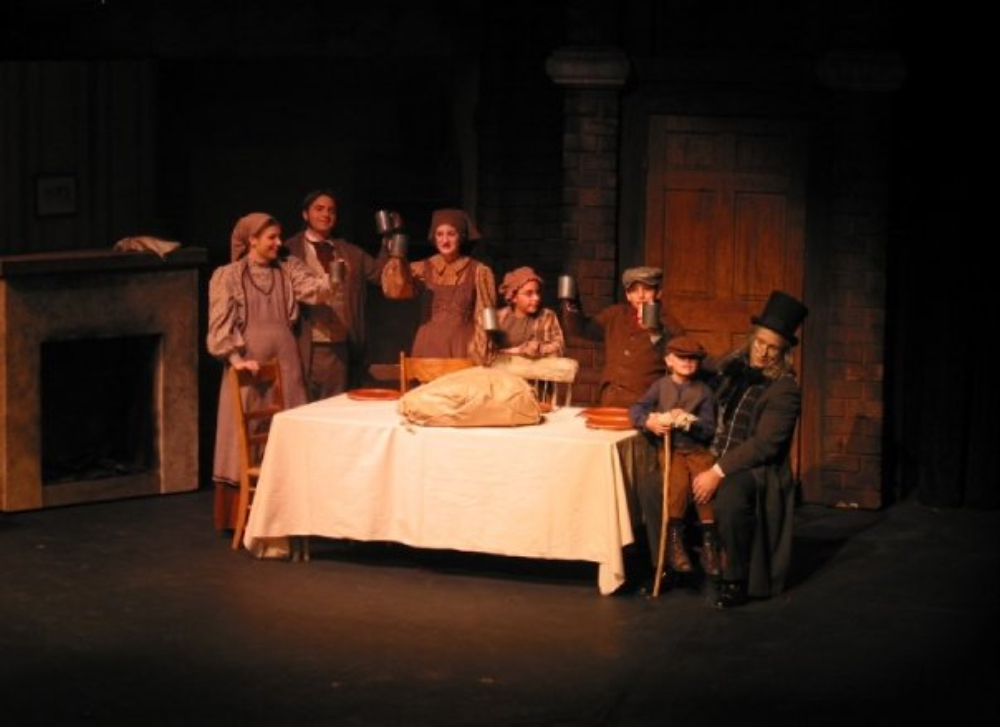 Me (far left) as an unconvincing Mrs. Cratchet at age 20