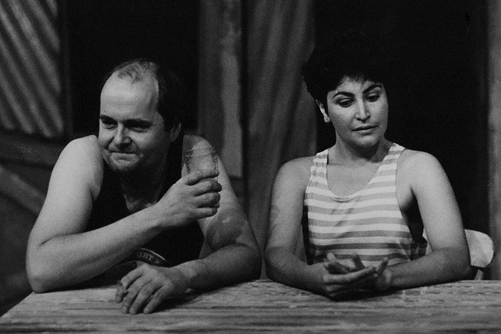 Production still for "The Hope". L-R: Ross Williams as Gavin, Helen Trenos as Bet. Photographer: Jeff Busby