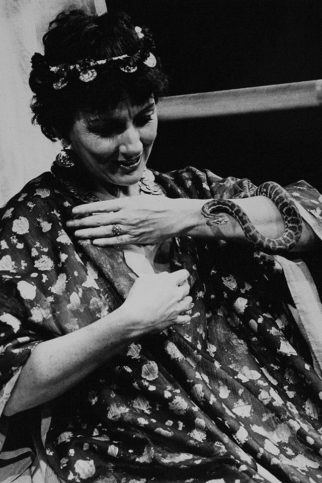 Production still for "Antony and Cleopatra". Lindy Davies as Cleopatra. Photographer: Vikki Driscoll