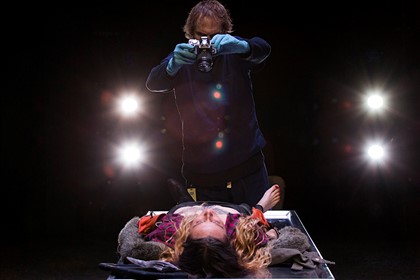 Production still for "Ugly Mugs". Steve Le Marquand (top), Peta Brady. Photographer: Pia Johnson