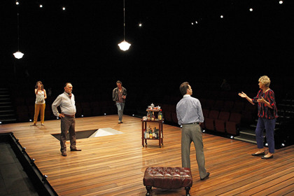 Production still for "Hate". L-R: Sarah Wiseman as Celia, William Zappa as John Gleason, Ben Guerens as Michael Gleason, Grant Piro as Raymond Gleason, Glenda Linscott as Eloise Gleason. Photographer: Jeff Busby