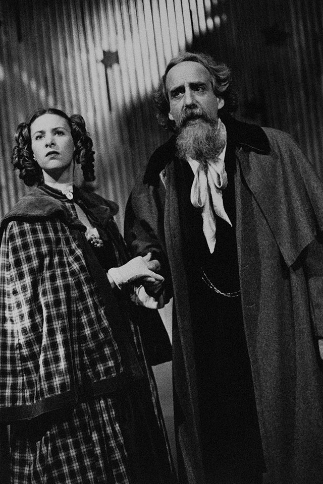 Production still for "Modest Expectations". L-R: Caitlin Morris as Ellen, Carrillo Gantner as Charles Dickens. Photographer: Jeff Busby