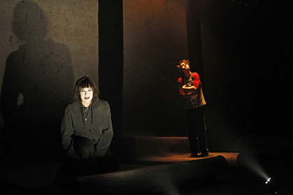 Production still for the return season of "Moth". L-R: Sarah Ogden as Claryssa, Thomas Conroy as Sebastian. Photographer: Jeff Busby