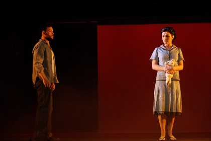 Production still for "One Night the Moon". L-R: Kirk Page, Natalie O'Donnell. Photographer: Jeff Busby