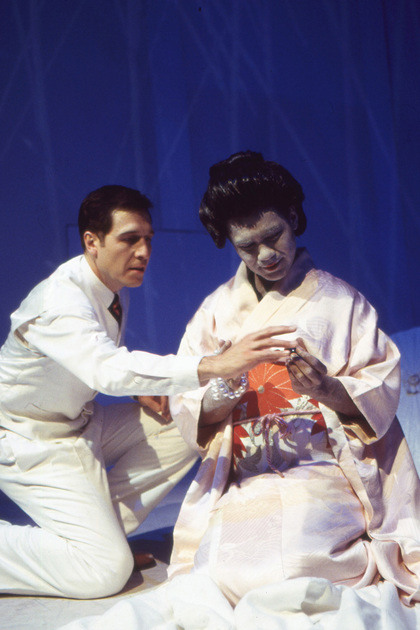 Production still for "Miss Tanaka". L-R: Jeremy Stanford as Mott, Bradley Byquar as Kazuhiko. Photographer: Jeff Busby