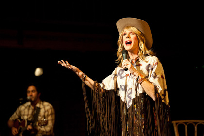 Production still for "Tina C: Sorry Seems to be the Hardest Word". L-R: James Henry, Christopher Green. Photographer: Lachlan Woods