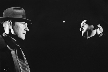 Production still for "Chilling and Killing My Annabel Lee". L-R: Robert Morgan as Detective Graham Calamir, Wayne Hope as Detective Douglas Wesin. Photographer: Jeff Busby