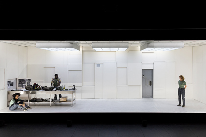 Production still for "Solaris". L-R: Jade Ogugua, Fode Simbo, Leanna Walsman. Photographer: Pia Johnso