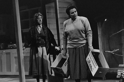 Production still for "Alive and Kicking". L-R: Patricia Kennedy as Rebecca, Caroline Gillmer as Sheila. Photographer: Unknown