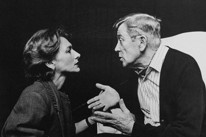 Production still for "Hate". L-R: Gillian Jones as Celia, Desmond Kelly as John. Photographer: Jeff Busby