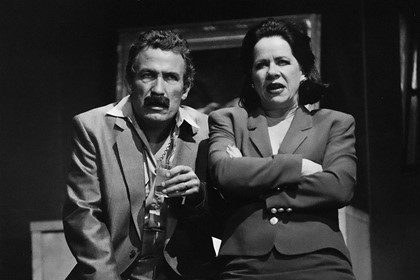 Production still for "Competitive Tenderness". L-R: Richard Piper as Dragi, Valerie Bader as Dawn. Photographer: Jeff Busby
