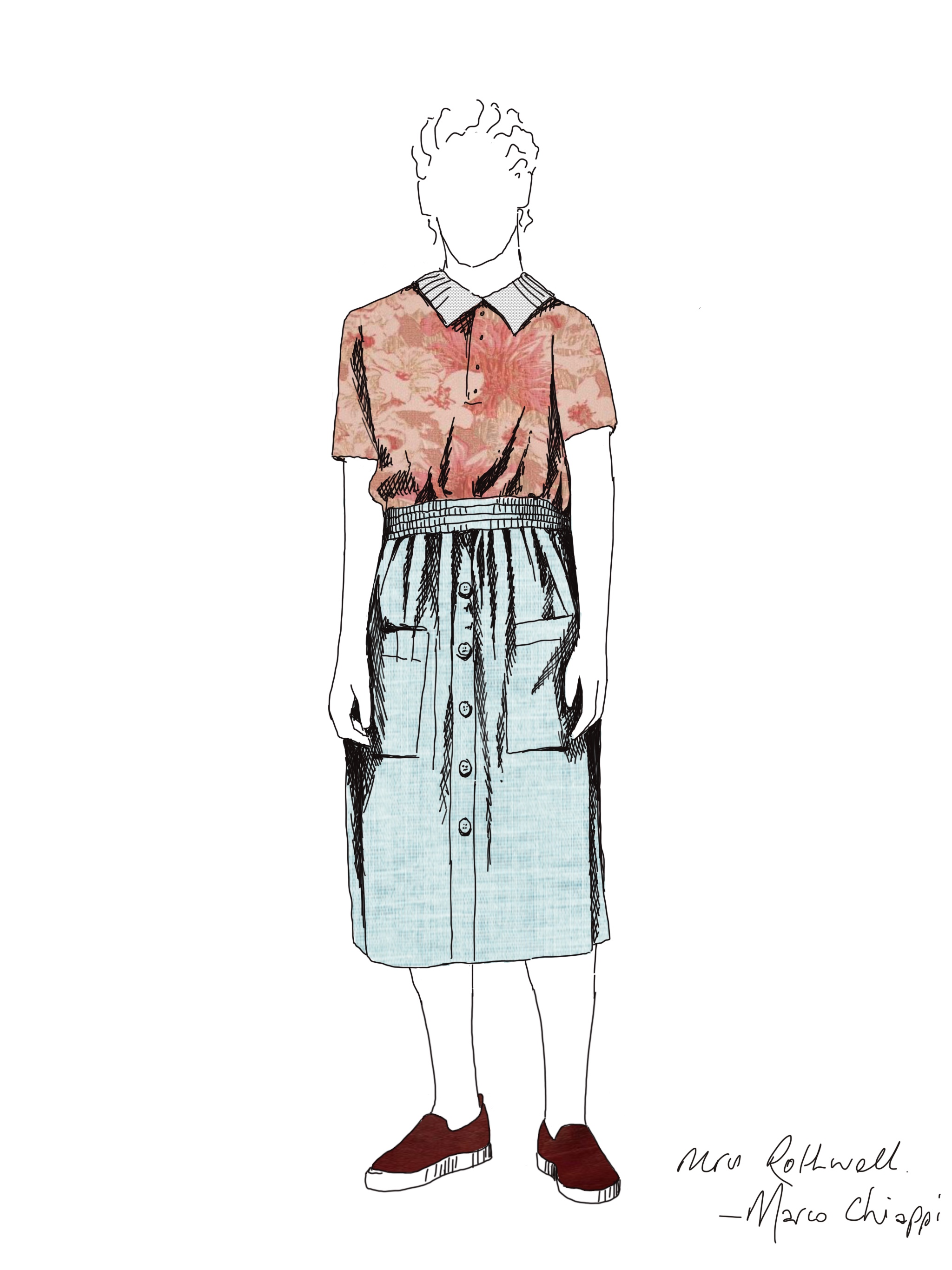 Costume design rendering 'Mrs Rothwell' (c) Marg Horwell