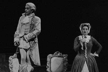 Production still for "Esterhaz". L-R: Robert Meldrum as Joseph Haydn, Elly Varrenti as Maria Haydn. Photographer: Unknown