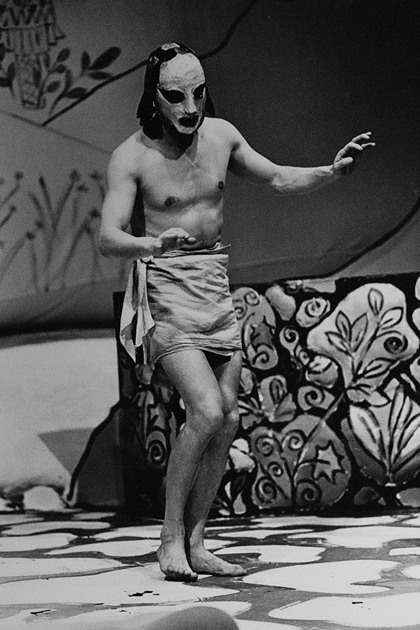 Production still for "The Bacchae". Robin Harrison as Herdsman. Photographer: Jeff Busby