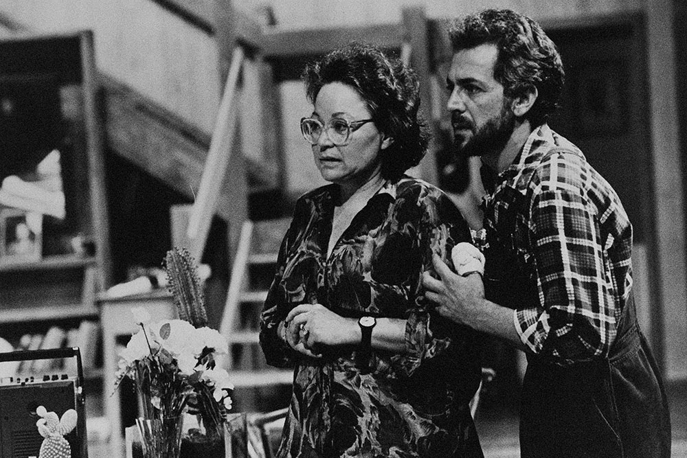 Production still for "My Son the Lawyer is Drowning". L-R: Diana O'Connor as Miriam, Gary Samolin as Alan. Photographer: Jeff Busby