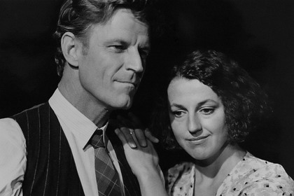 Production still for "Upside Down at the Bottom of the World". L-R: Peter Paulsen as Jack, Kirsty Child as Victoria. Photographer: Jeff Busby