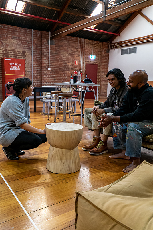 In photo: Bridget Balodis, Kaivu Suvarna, Dushan Philips. Photographer: Phoebe Powell 
