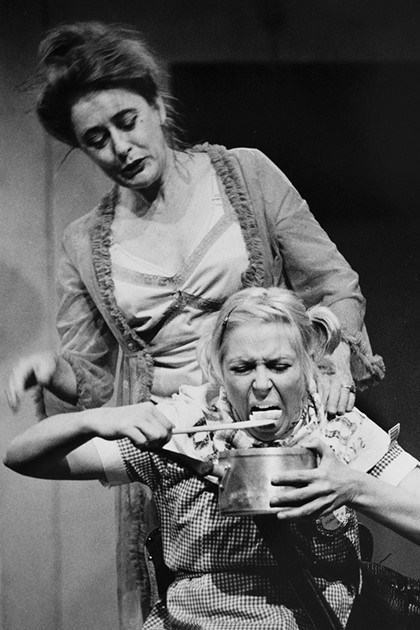 Production still for "Svetlana in Slingbacks". L-R: Margaret Cameron as Ludmilla, Miria Kostiuk as Svetlana. Photographer: Rachelle Roberts