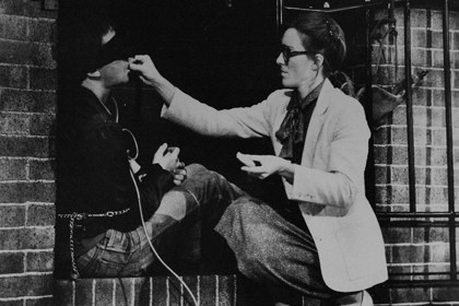 Production still for "Extremities". L-R: Nicholas Eadie as Raul, Susannah Lobez as Terry. Photographer: David B. Simmonds