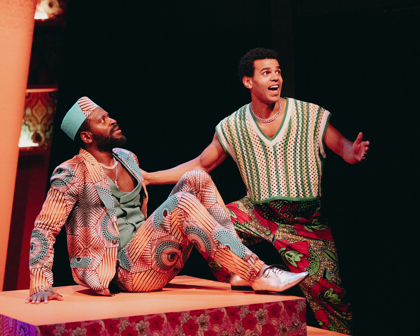 Production Photography from WHO NO KNO GO KNO (2024). Photographer: Wani Toaishara. In photograph: Alpha Kargbo & Tane Williams Accra