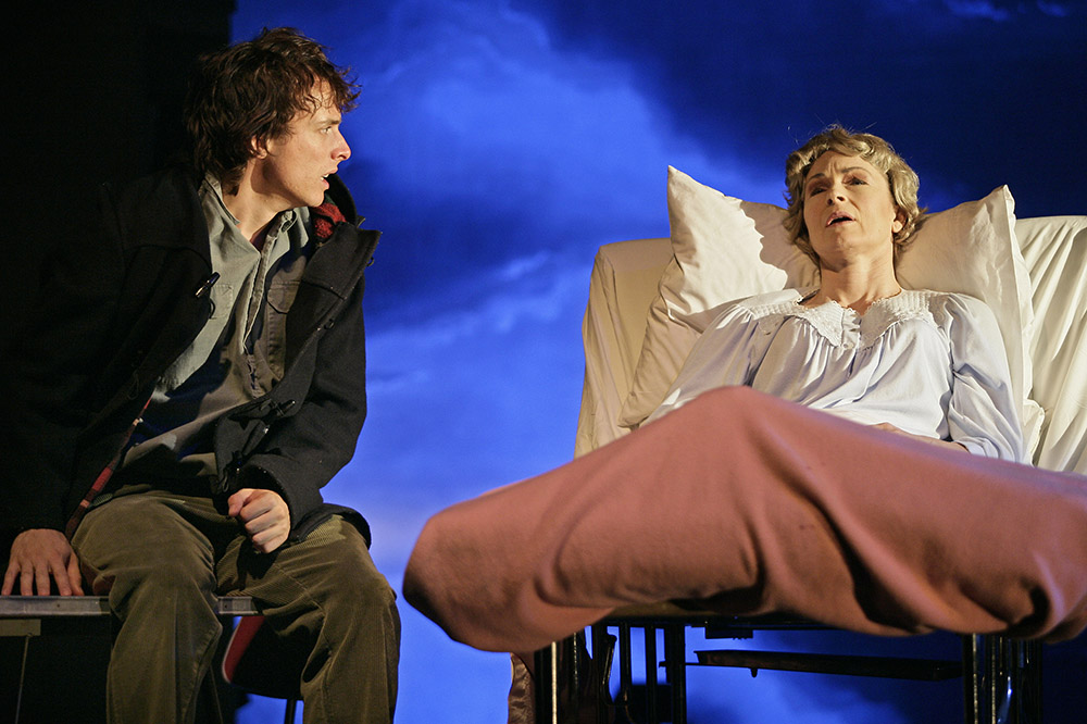 Production still for "The Spook". L-R: Luke Ryan, Margaret Mills. Photographer: Jeff Busby