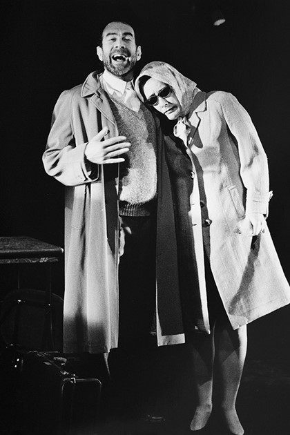 Production still for "Svetlana in Slingbacks". L-R: Brian Lipson as Boris, Margaret Cameron as Ludmilla. Photographer: Rachelle Roberts