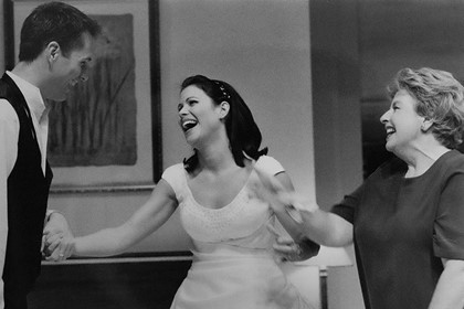 Production still for "Secret Bridesmaids' Business". L-R: Scott Irwin as James, Jane Hall as Meg Bacon, Joan Sydney as Colleen Bacon. Photographer: Jeff Busby