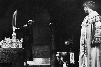 Production still for "The World is Made of Glass". Tim Robertson as Carl Jung, Belinda Giblin as Emma. Photographer: Chooi Tan