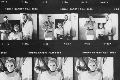 Part of contact sheet from photo shoot for "Dance of Death". L-R: (from top) Gary Files as Edgar, Maggie Millar as Alice, David Kendall as Kurt. Photographer: Jeff Busby