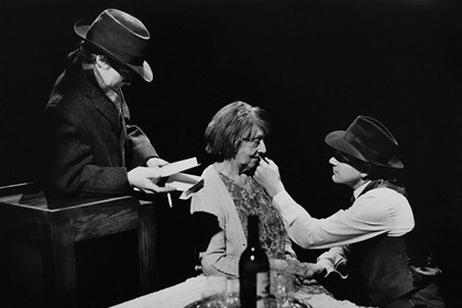 Production still for "The Newspaper of Claremont Street". L-R: Jane Bayly, Patricia Kennedy, Robert Morgan. Photographer: Jeff Busby
