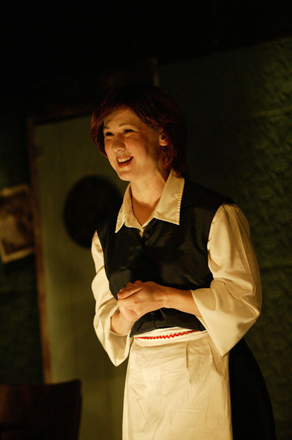 Production still from "The Black Swan of Trespass". Katie Keady. Photographer: Jeff Busby